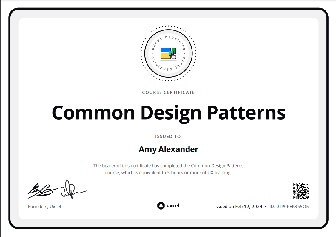uxcel certificate: common design patterns