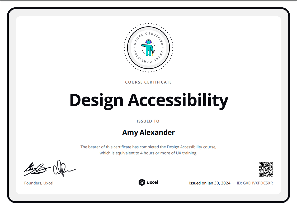 uxcel certificate: design accessibility foundations
