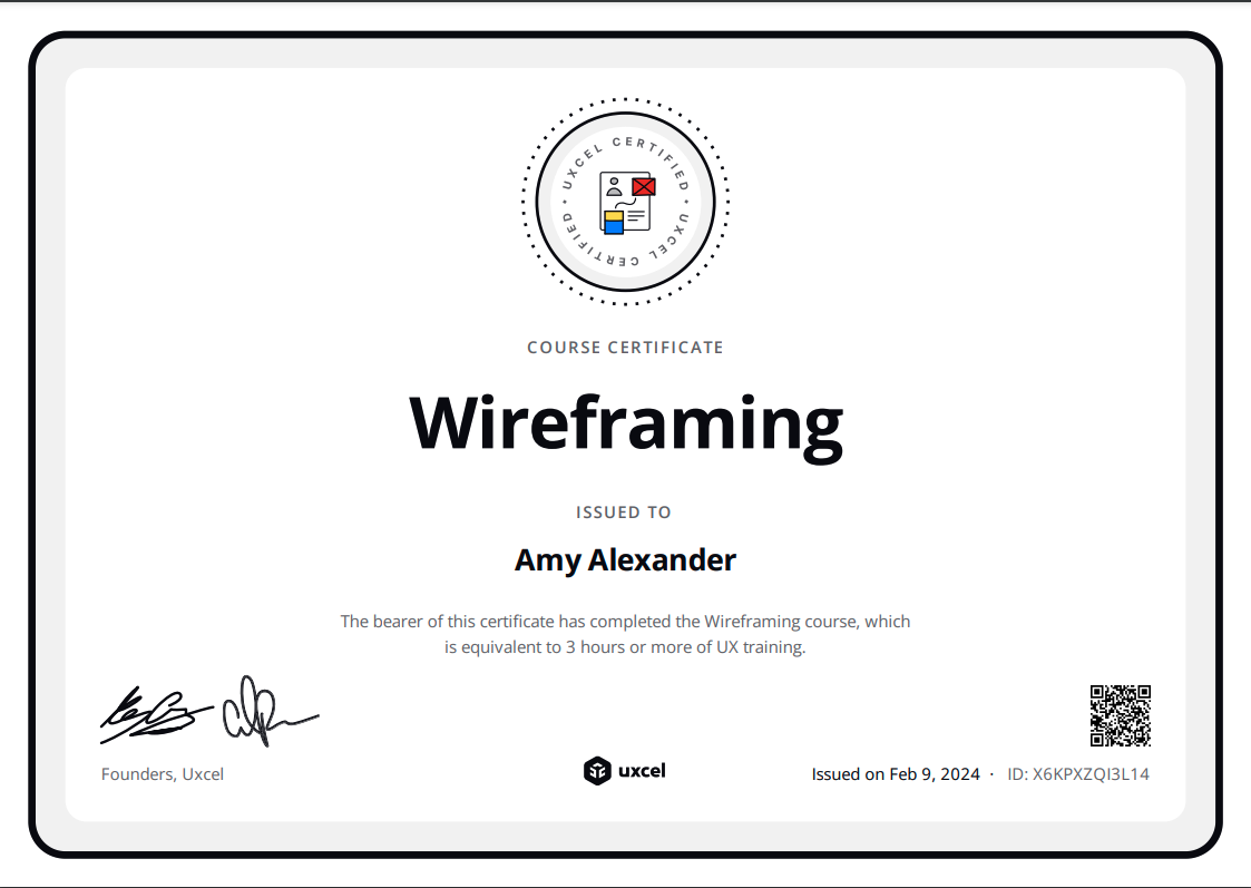 uxcel certificate: wireframing